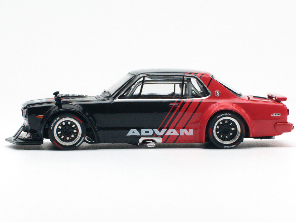 Skyline GT-R V8 Drift "Hakosuka" RHD (Right Hand Drive) "Advan" Black and Red 1/64 Diecast Model Car by Pop Race-1