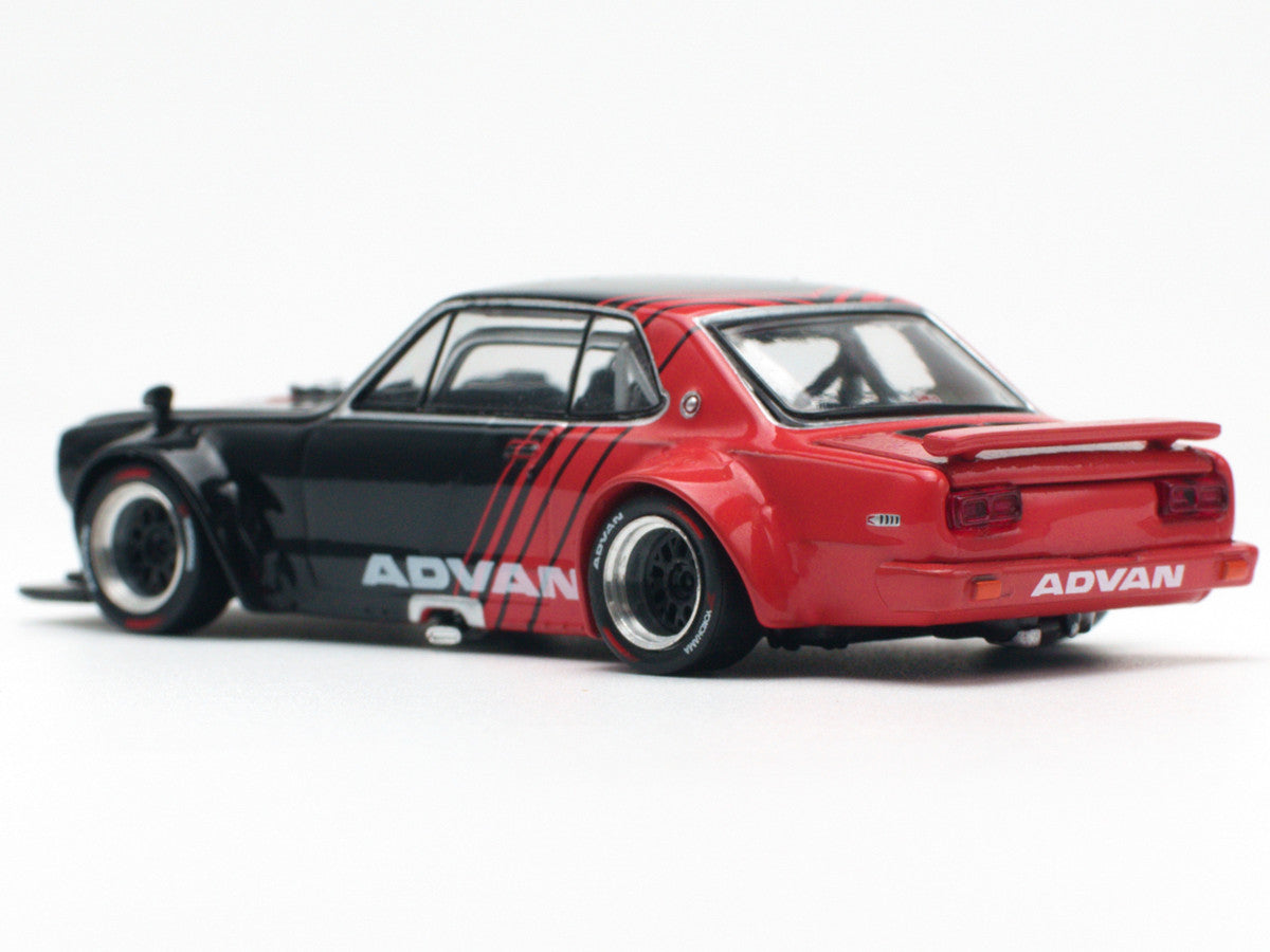 Skyline GT-R V8 Drift "Hakosuka" RHD (Right Hand Drive) "Advan" Black and Red 1/64 Diecast Model Car by Pop Race-0
