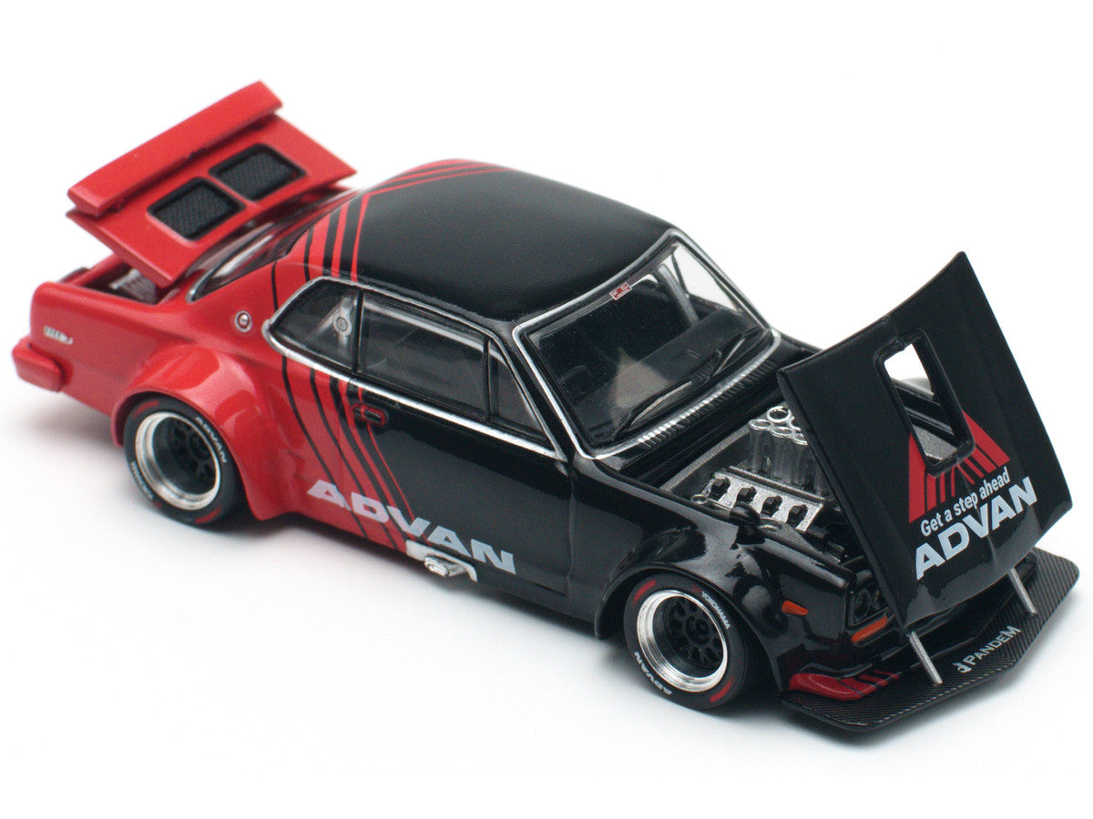 Skyline GT-R V8 Drift "Hakosuka" RHD (Right Hand Drive) "Advan" Black and Red 1/64 Diecast Model Car by Pop Race-3