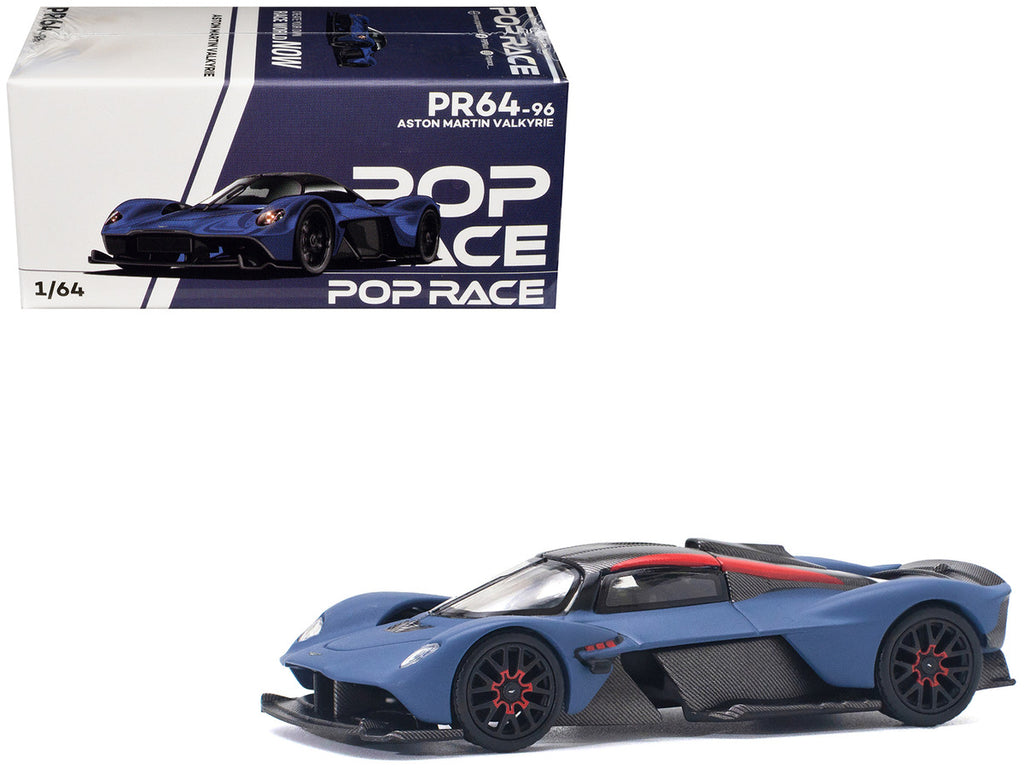 Aston Martin Valkyrie Satin Marina Blue with Carbon Top 1/64 Diecast Model Car by Pop Race-4
