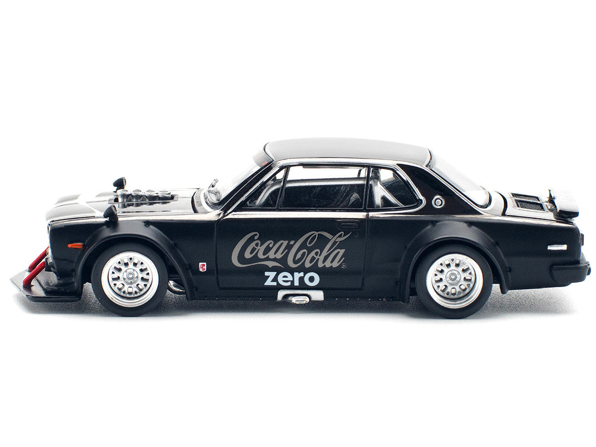 Skyline GT-R V8 Drift "Hakosuka" RHD (Right Hand Drive) "Coca-Cola Zero" Dark Chrome and Black 1/64 Diecast Model Car by Pop Race-2