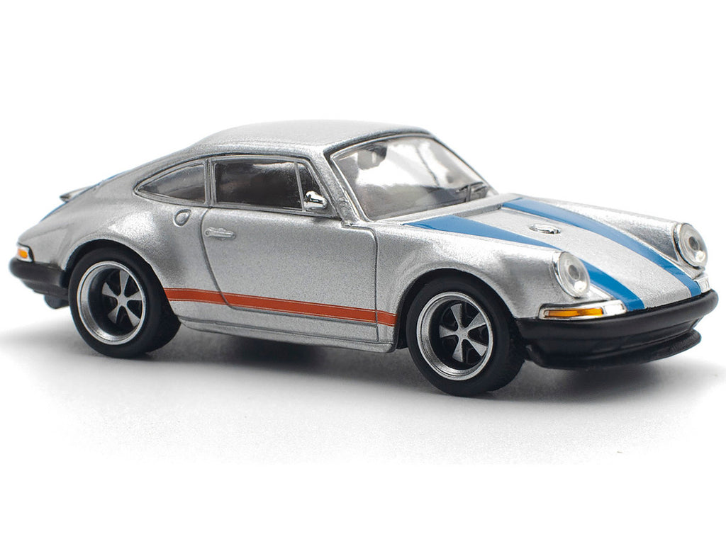 Singer 964 Silver Metallic with Blue and Red Stripes 1/64 Diecast Model Car by Pop Race-1