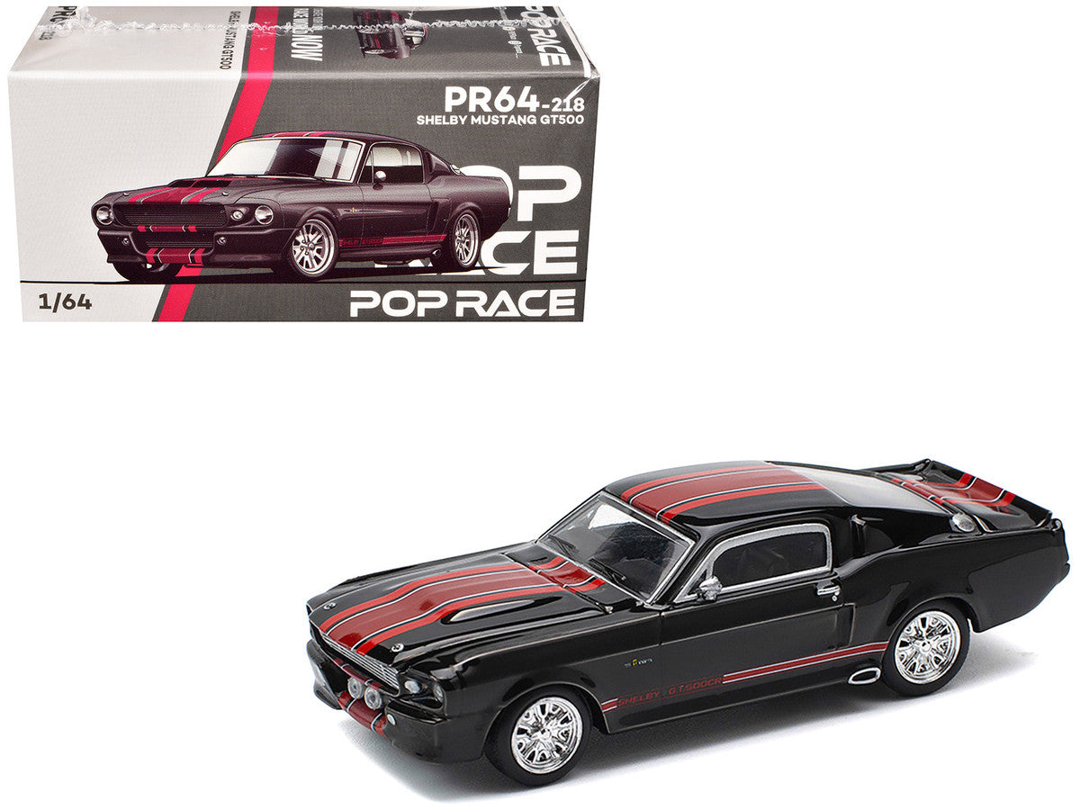 Shelby Mustang GT500 Dark Chrome with Red Stripes 1/64 Diecast Model Car by Pop Race-4