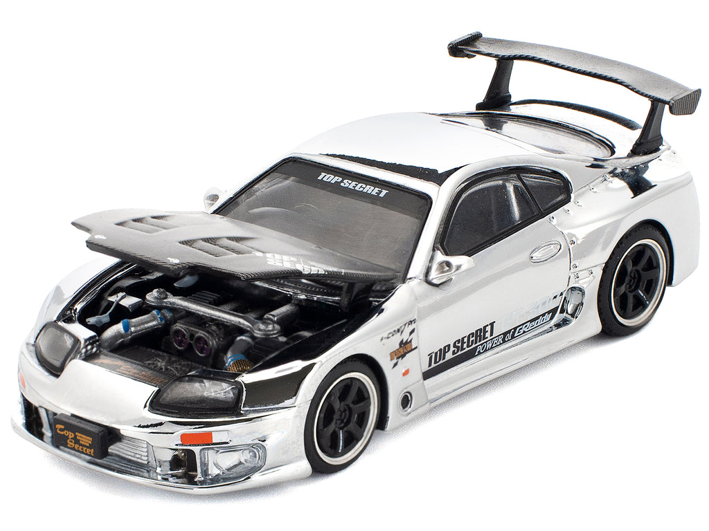 Toyota Supra "Top Secret" GT300 RHD (Right Hand Drive) Silver Chrome 1/64 Diecast Model Car by Pop Race
