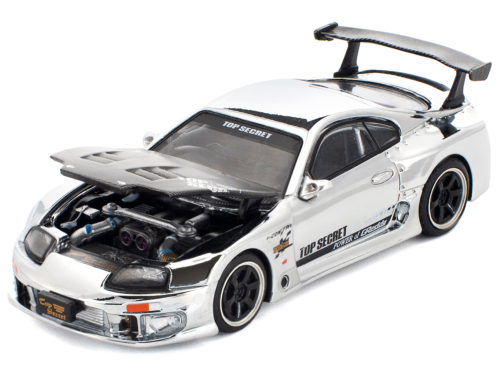 Toyota Supra "Top Secret" GT300 RHD (Right Hand Drive) Silver Chrome 1/64 Diecast Model Car by Pop Race