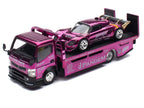 Nissan Pandem Fuso-300 Flatbed Truck RHD (Right Hand Drive) Purple Chrome and Lotus Pandem Elise Purple Chrome with Graphics 2 Car Box Set "Hobby Expo China 2026" 1/64 Diecast Model Car by Pop Race-1