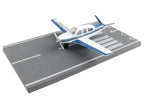 Beechcraft Bonanza Aircraft White with Blue Stripes "N42997" with Runway Section Diecast Model Airplane by Runway24-2