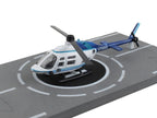 Bell 206 Jetranger Helicopter White and Blue "Police-N70650" with Runway Section Diecast Model by Runway24-2