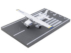 Cessna 172 Aircraft White with Blue and Yellow Stripes "N470ES" with Runway Section Diecast Model Airplane by Runway24-2