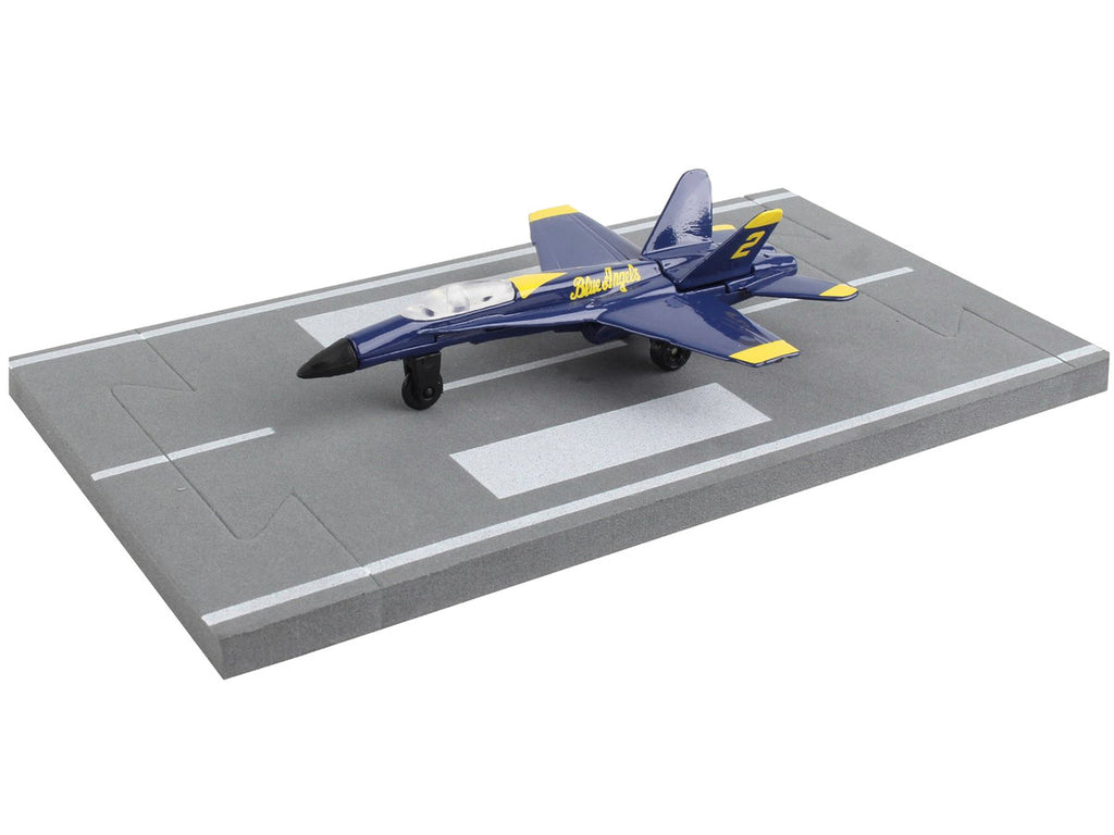 McDonnell Douglas F/A-18A Hornet Fighter Aircraft Blue "United States Navy Blue Angels #2" with Runway Section Diecast Model Airplane by Runway24-2