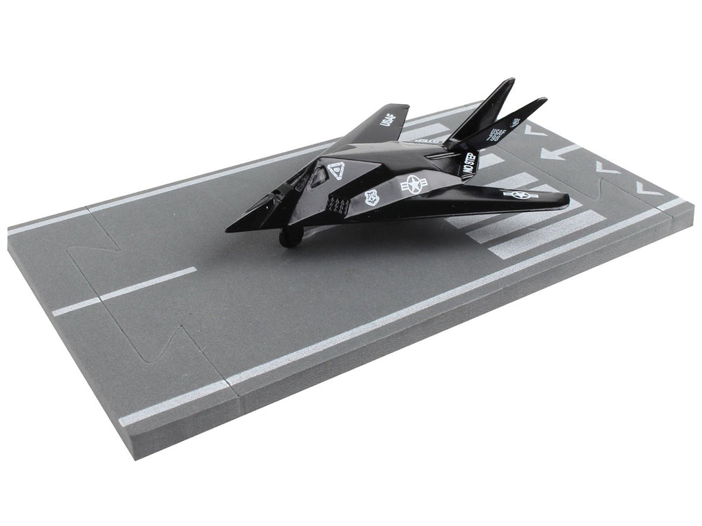 Lockheed F-117 Nighthawk Stealth Aircraft Black "United States Air Force" with Runway Section Diecast Model Airplane by Runway24-3