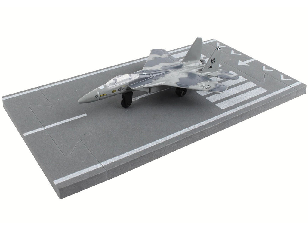 McDonnell Douglas F-15 Eagle Fighter Aircraft Gray Camouflage "United States Air Force" with Runway Section Diecast Model Airplane by Runway24-2