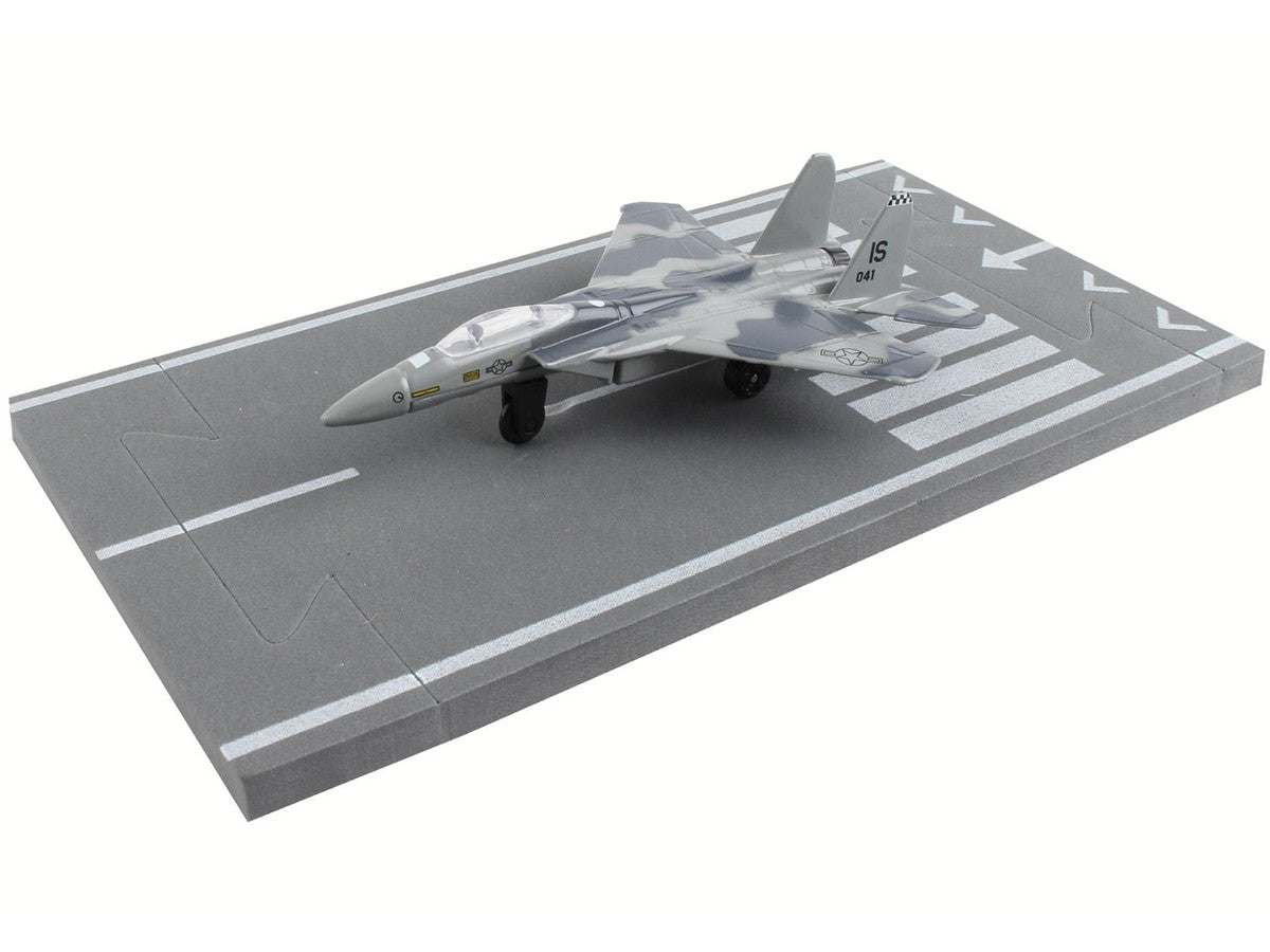McDonnell Douglas F-15 Eagle Fighter Aircraft Gray Camouflage "United States Air Force" with Runway Section Diecast Model Airplane by Runway24-2