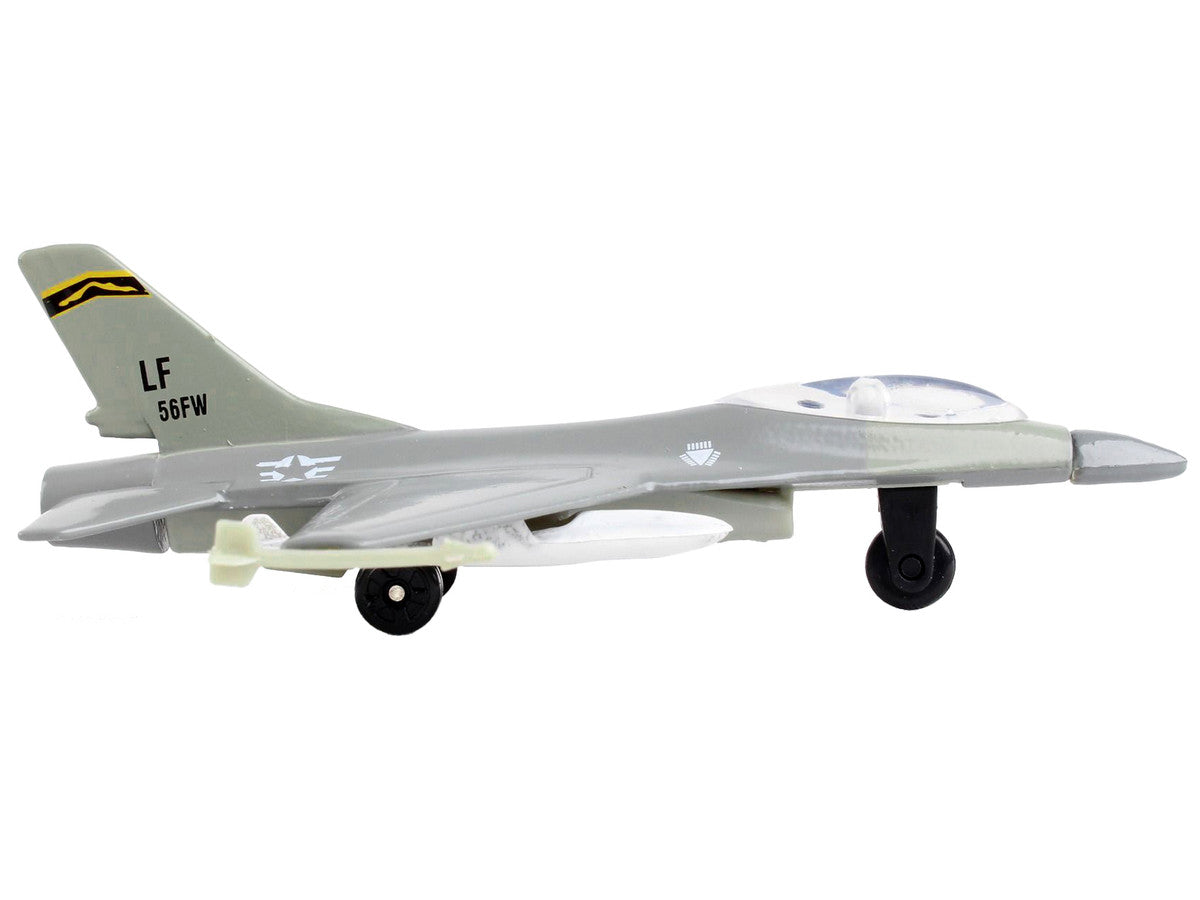 General Dynamics F-16 Fighting Falcon Fighter Aircraft Gray "United States Air Force" with Runway Section Diecast Model Airplane by Runway24-1