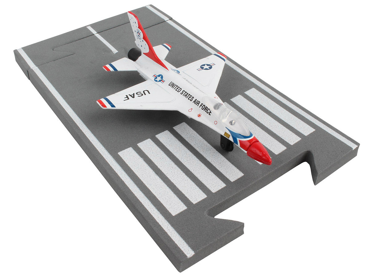 General Dynamics F-16 Fighting Falcon Fighter Aircraft White "United States Air Force Thunderbirds" with Runway Section Diecast Model Airplane by Runway24-2