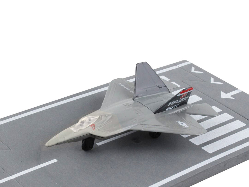 Lockheed Martin F-22 Raptor Stealth Aircraft Gray "United States Air Force YF-22" with Runway Section Diecast Model Airplane by Runway24-2