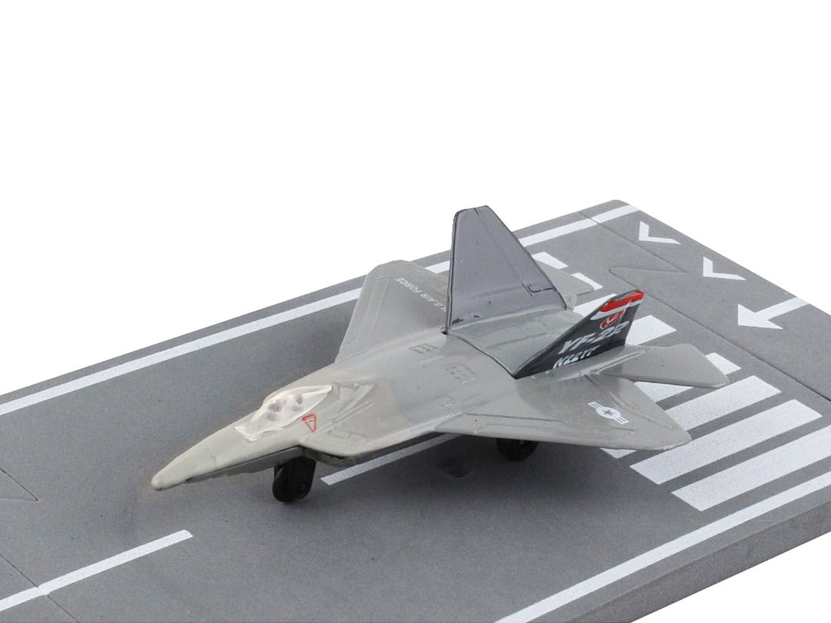 Lockheed Martin F-22 Raptor Stealth Aircraft Gray "United States Air Force YF-22" with Runway Section Diecast Model Airplane by Runway24-2