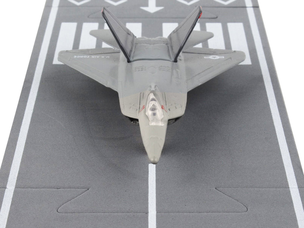 Lockheed Martin F-22 Raptor Stealth Aircraft Gray "United States Air Force YF-22" with Runway Section Diecast Model Airplane by Runway24-3