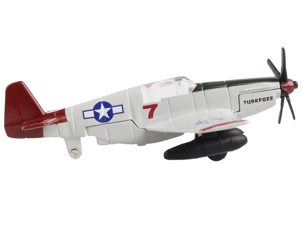 North American P-51C Mustang Fighter Aircraft Gray "Tuskegee Airmen-United States Army Air Force" with Runway Section Diecast Model Airplane by Runway24-1