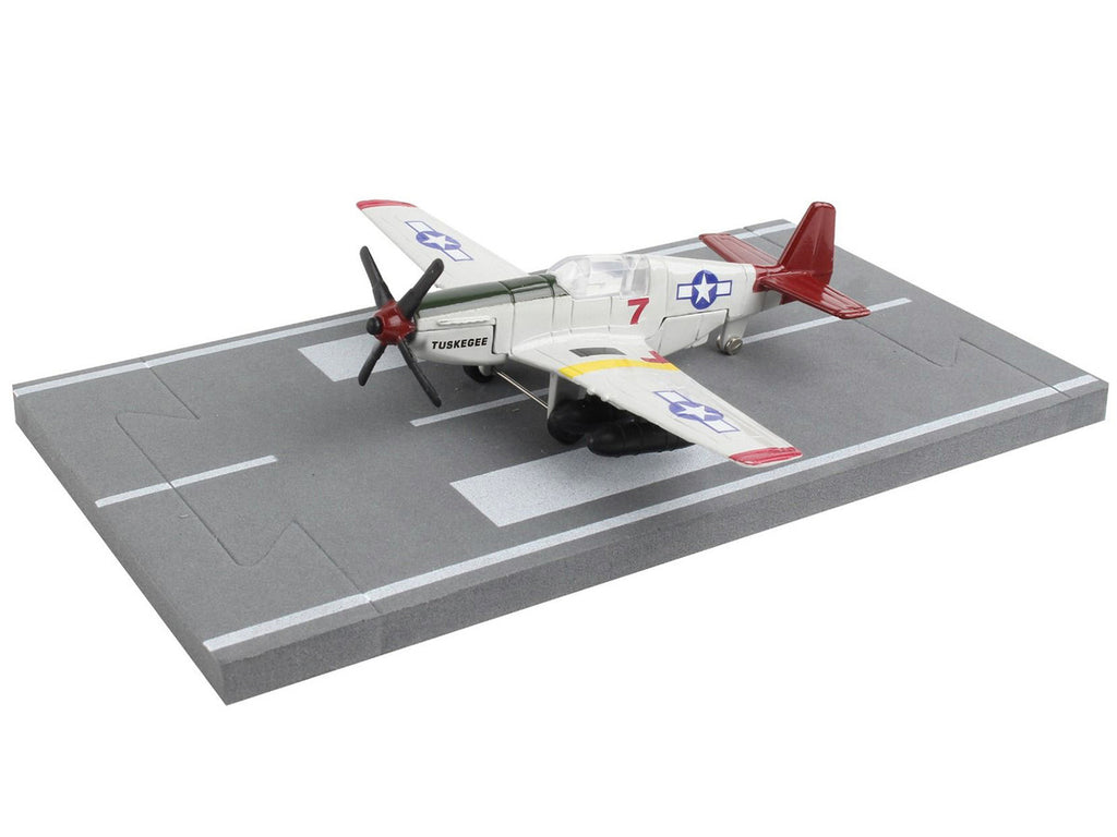 North American P-51C Mustang Fighter Aircraft Gray "Tuskegee Airmen-United States Army Air Force" with Runway Section Diecast Model Airplane by Runway24-2