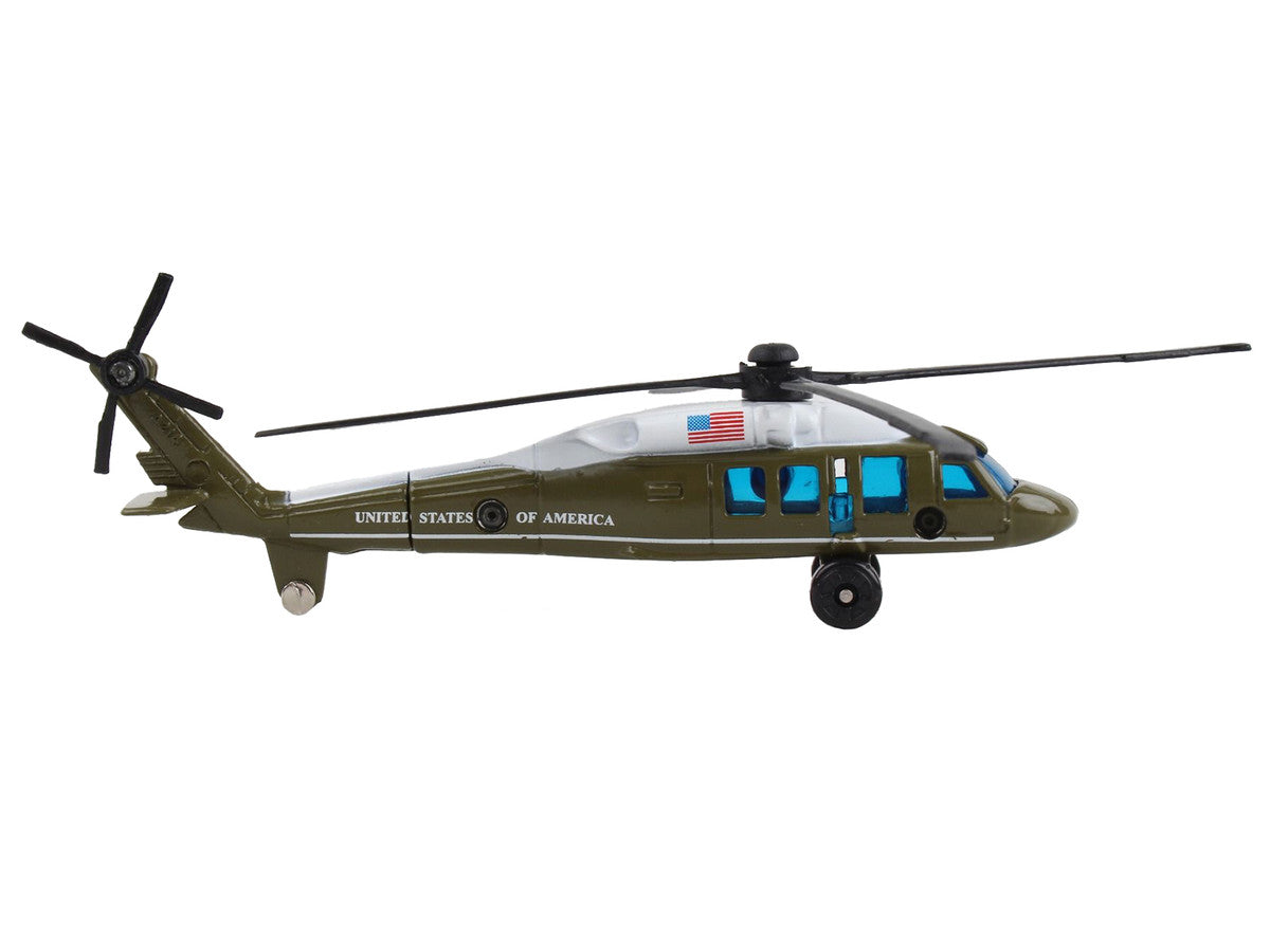 Sikorsky VH-60 White Hawk Helicopter Olive Drab with White Top "United States Presidential Helicopter - Marine One" with Runway Section Diecast Model by Runway24-1
