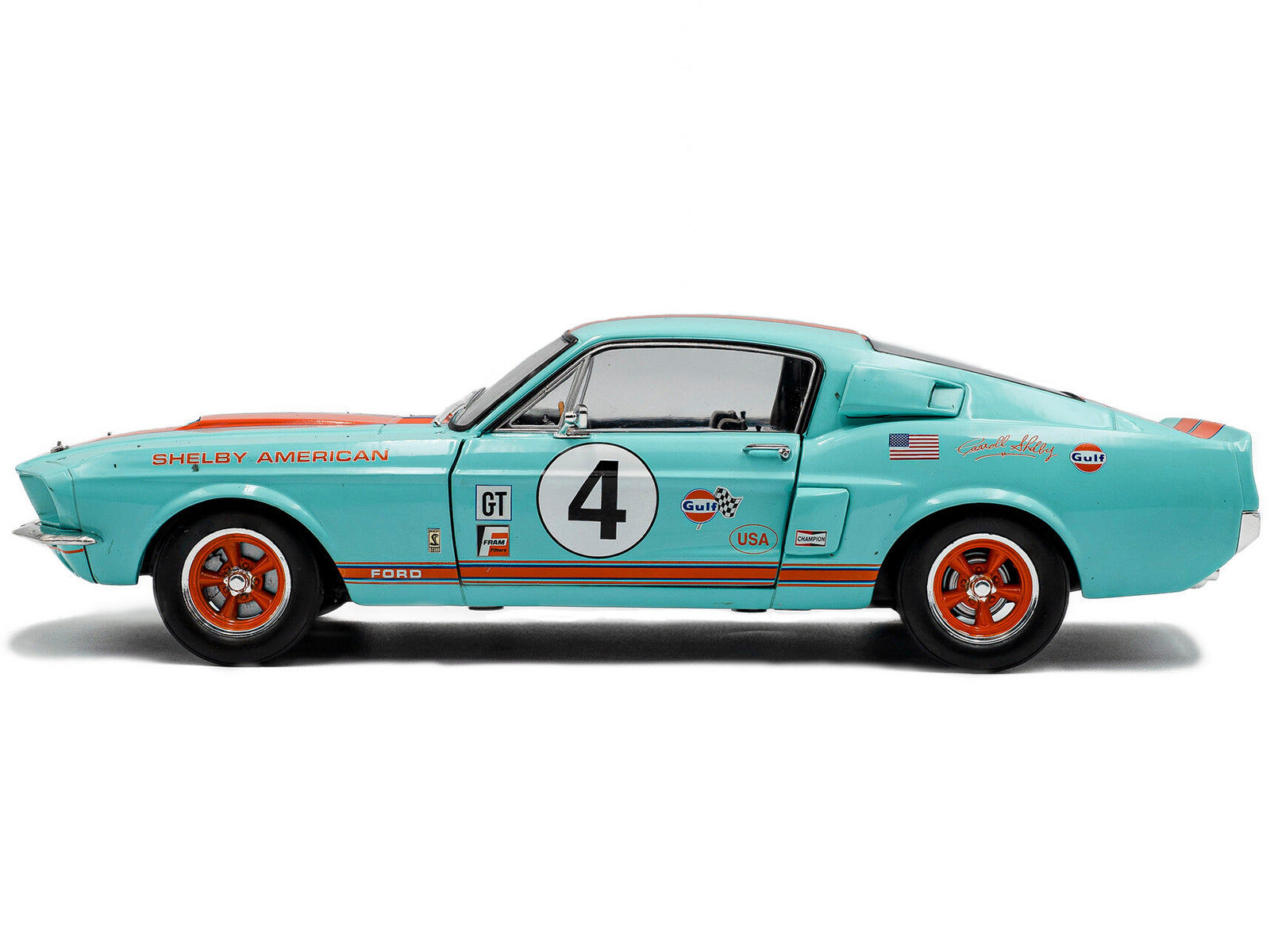 1967 Shelby GT500 #4 "Gulf Racing Tribute" Light Blue with Orange Stripes 1/18 Diecast Model Car by Solido