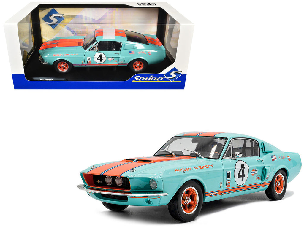 1967 Shelby GT500 #4 "Gulf Racing Tribute" Light Blue with Orange Stripes 1/18 Diecast Model Car by Solido-4
