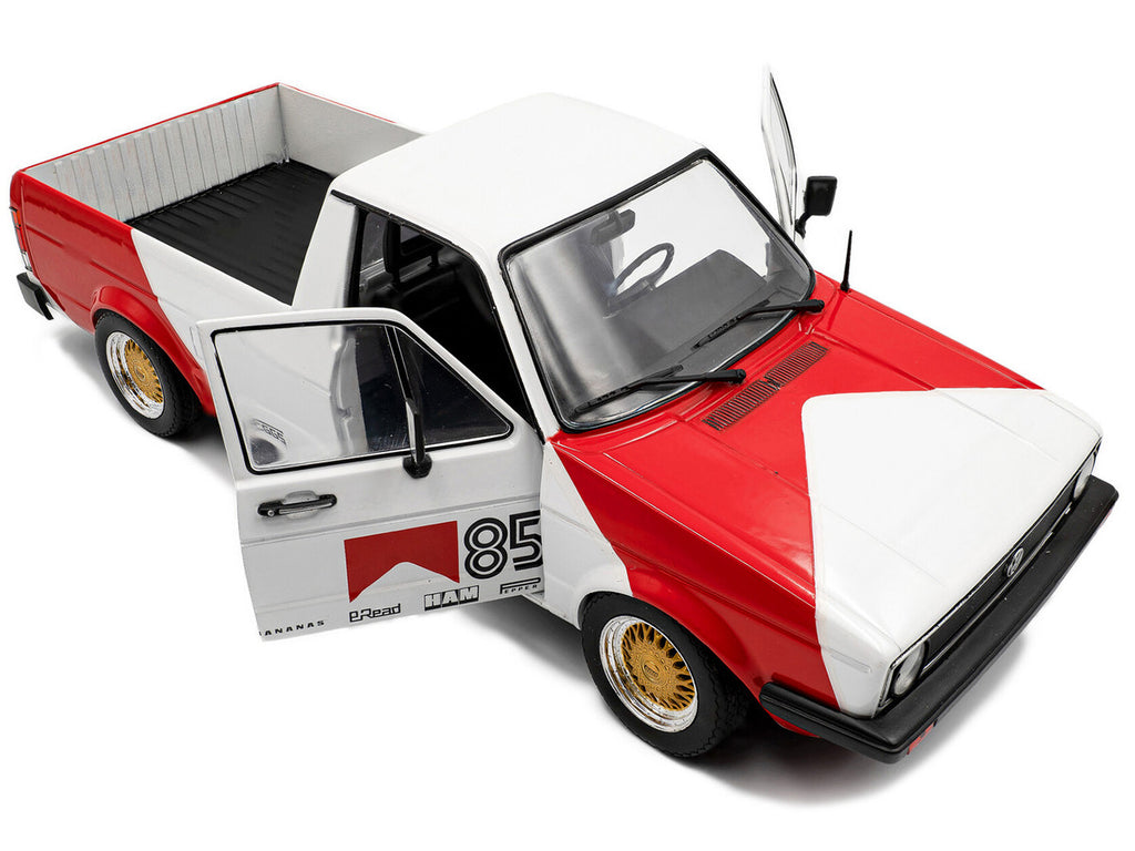 1983 Volkswagen Caddy MK 1 Pickup Truck "Red Cowboy Racing Tribute" White and Red 1/18 Diecast Model Car by Solido-3