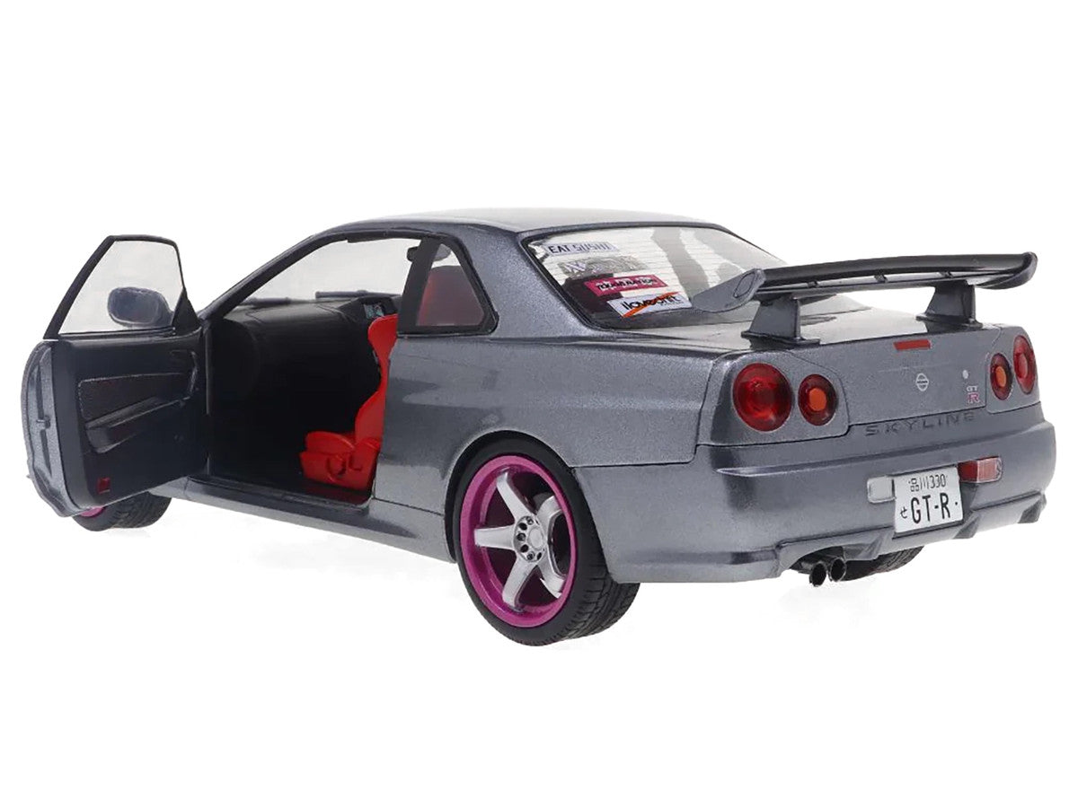 1999 Nissan Skyline GT-R (R34) RHD (Right Hand Drive) Silver Metallic with Purple Wheels 1/18 Diecast Model Car by Solido-3