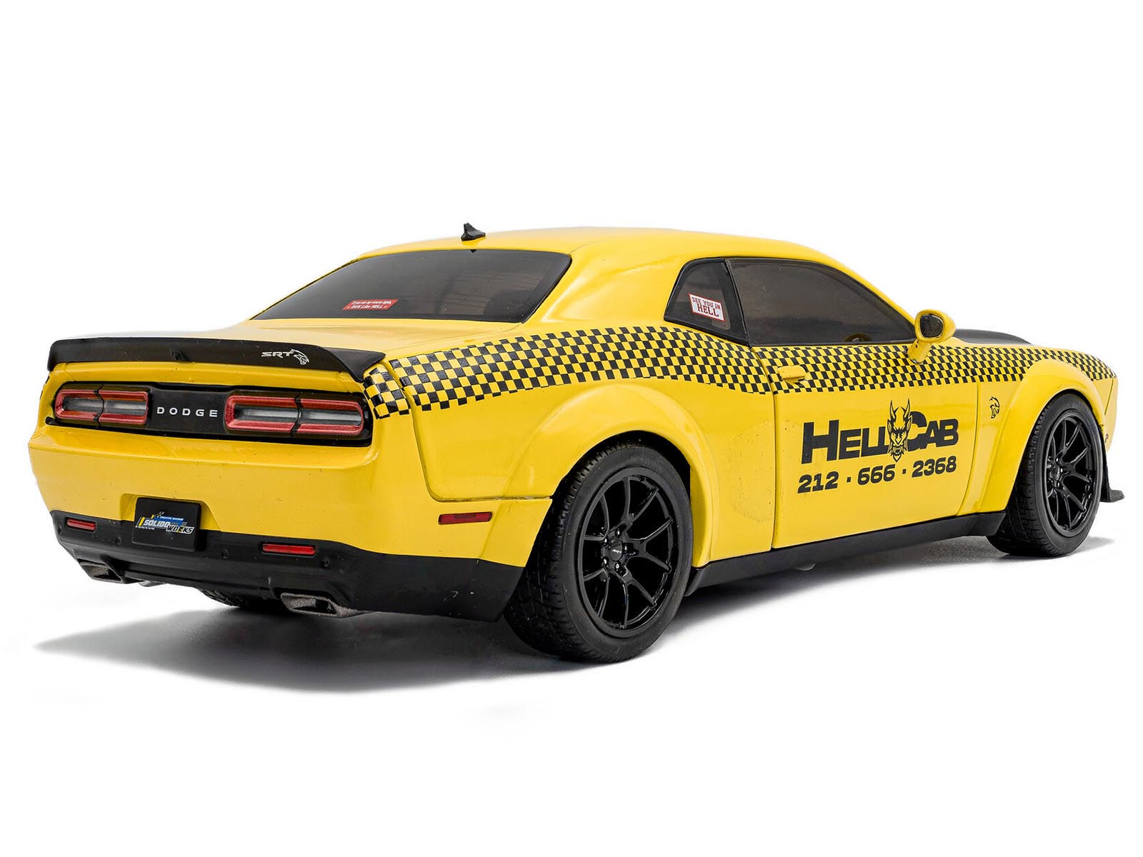 2023 Dodge Challenger SRT Hellcat Redeye Widebody Taxi "NYC Hellcab" Yellow with Black Hood and Graphics 1/18 Diecast Model Car by Solido