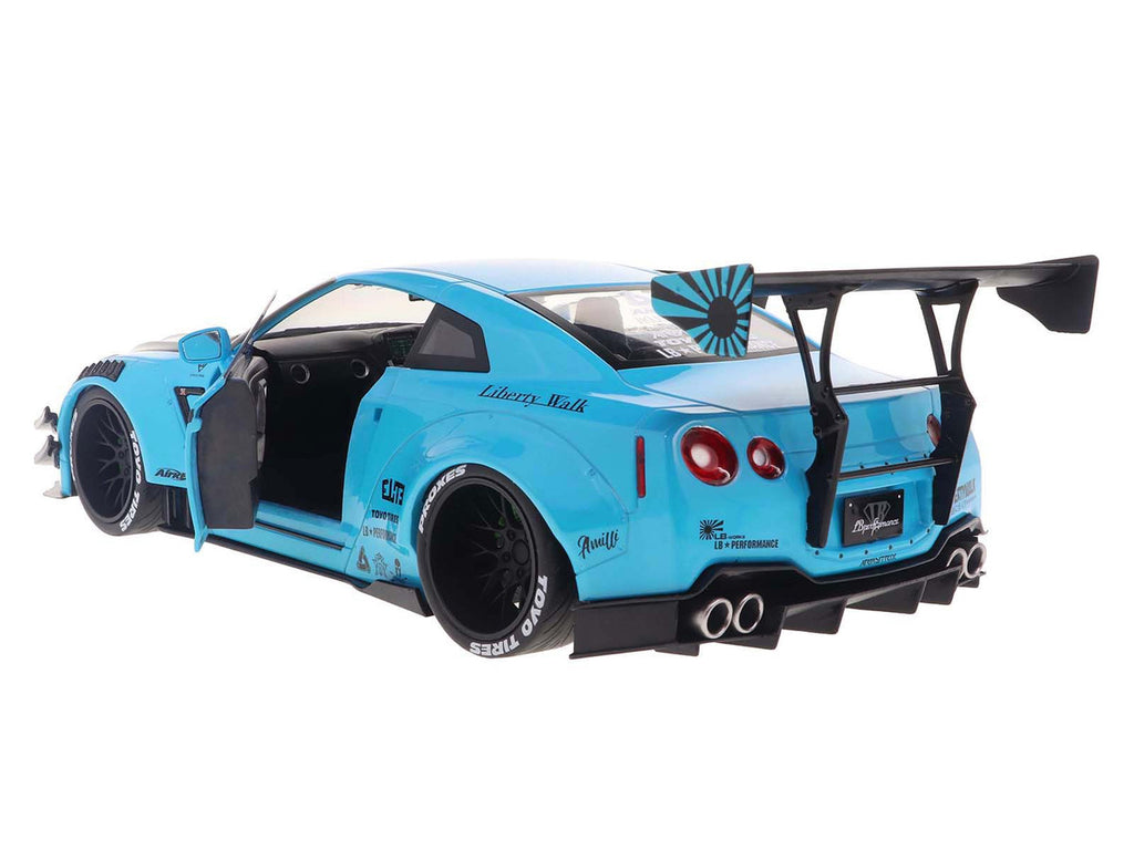 2023 Nissan GT-R (R35) Liberty Walk Body Kit 2.0 RHD (Right Hand Drive) Baby Blue with Carbon Hood 1/18 Diecast Model Car by Solido-0