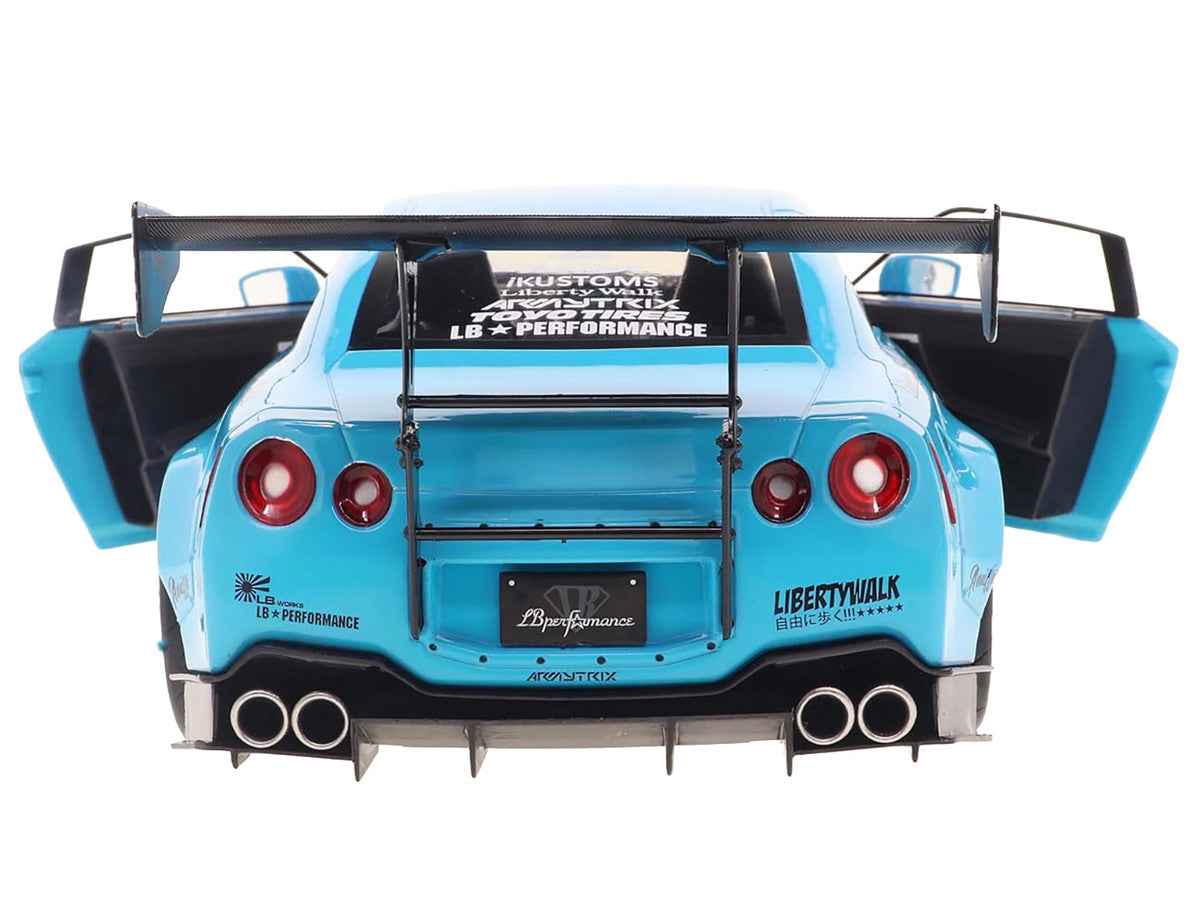 2023 Nissan GT-R (R35) Liberty Walk Body Kit 2.0 RHD (Right Hand Drive) Baby Blue with Carbon Hood 1/18 Diecast Model Car by Solido-3
