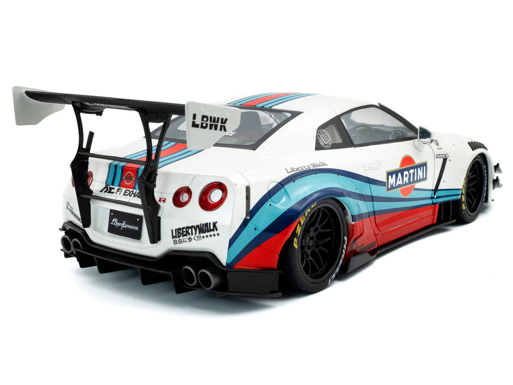 2024 Nissan GT-R (R35) RHD (Right Hand Drive) with Liberty Walk 2.0 Body Kit "Martini Racing" White with Stripes 1/18 Diecast Model Car by Solido-2