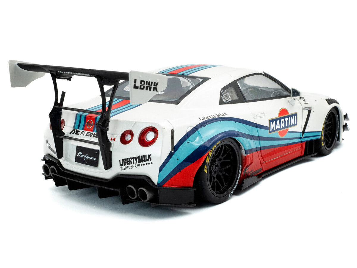 2024 Nissan GT-R (R35) RHD (Right Hand Drive) with Liberty Walk 2.0 Body Kit "Martini Racing" White with Stripes 1/18 Diecast Model Car by Solido-2