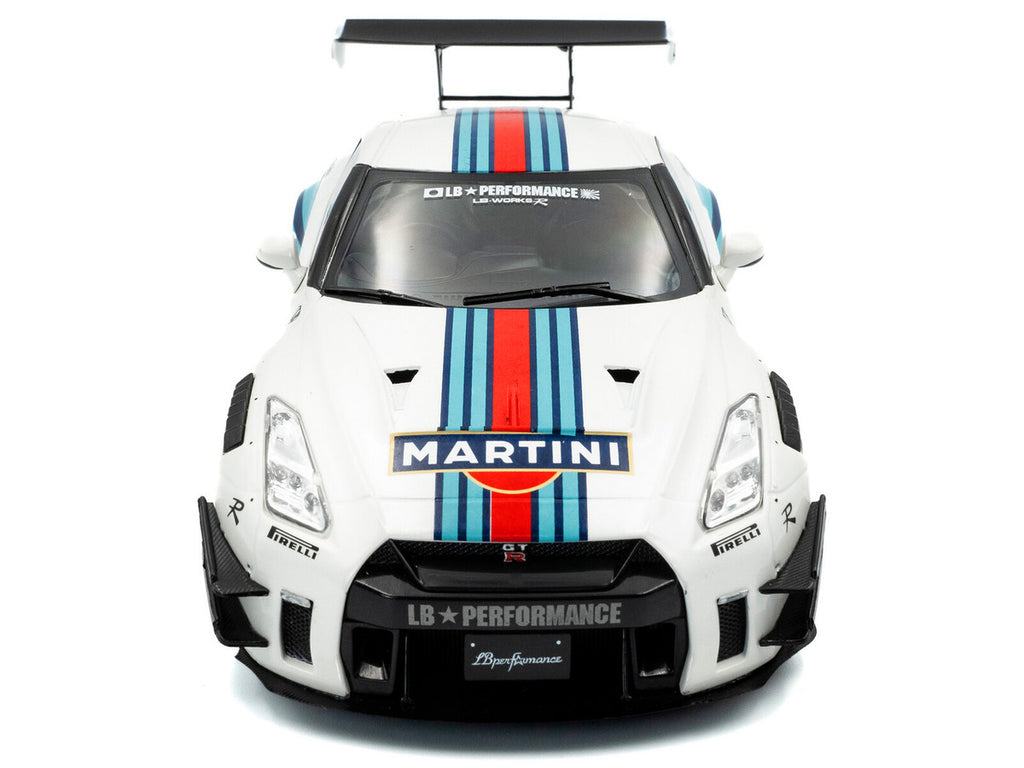 2024 Nissan GT-R (R35) RHD (Right Hand Drive) with Liberty Walk 2.0 Body Kit "Martini Racing" White with Stripes 1/18 Diecast Model Car by Solido-1