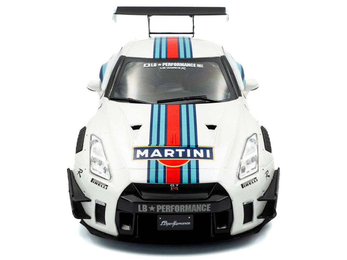 2024 Nissan GT-R (R35) RHD (Right Hand Drive) with Liberty Walk 2.0 Body Kit "Martini Racing" White with Stripes 1/18 Diecast Model Car by Solido-1