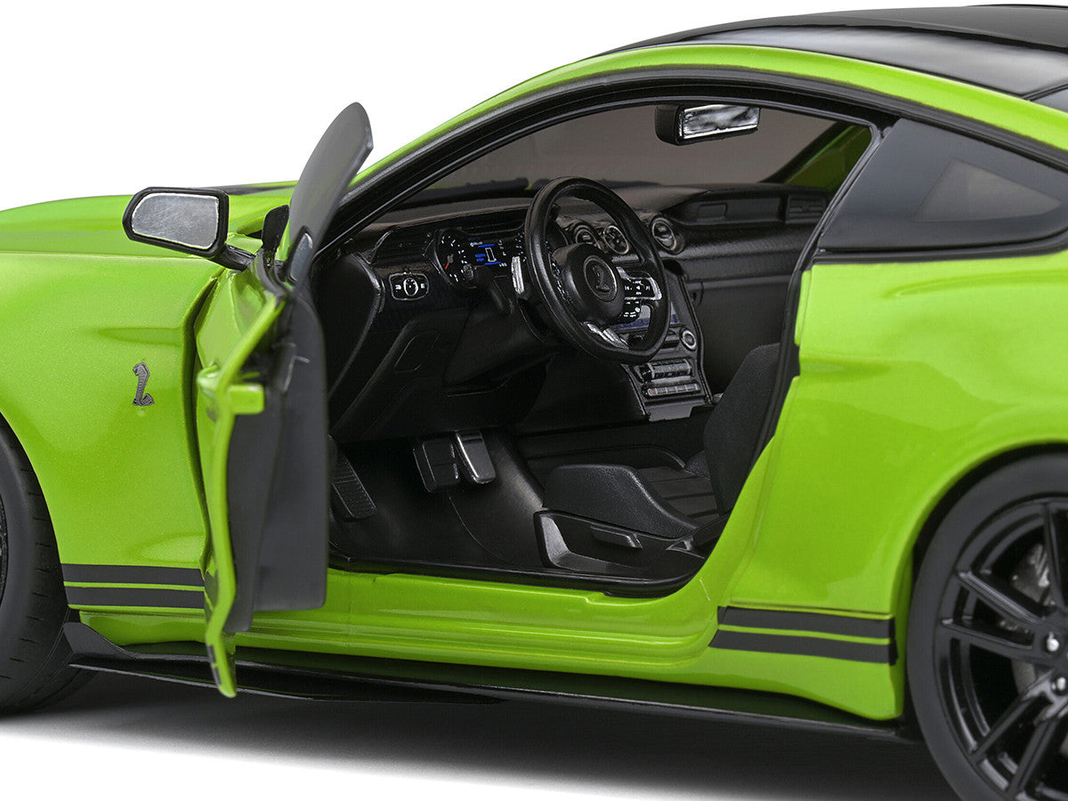 2020 Ford Mustang Shelby GT500 Grabber Lime Green Metallic with Black Top and Stripes 1/18 Diecast Model Car by Solido-2