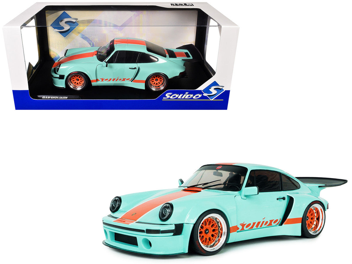 2025 Porsche 911 KS-R by Khyzyl Saleem "Blue Racer" Light Blue with Orange Stripes 1/18 Diecast Model Car by Solido-4