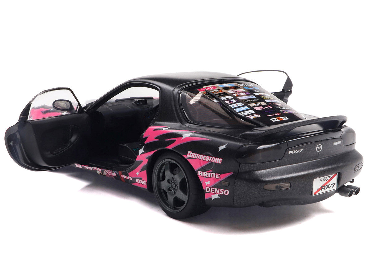 1994 Mazda RX7 (FDRS) RHD (Right Hand Drive) "Itasha Club" Black Metallic with Pink Graphics 1/18 Diecast Model Car by Solido-1