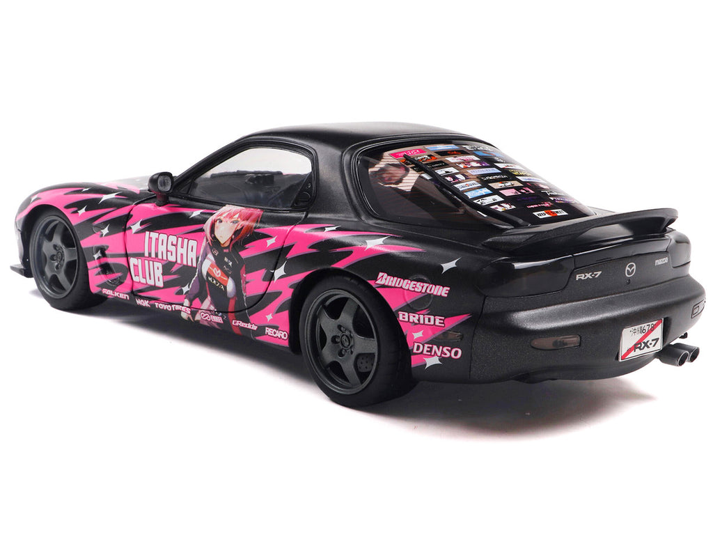 1994 Mazda RX7 (FDRS) RHD (Right Hand Drive) "Itasha Club" Black Metallic with Pink Graphics 1/18 Diecast Model Car by Solido-3