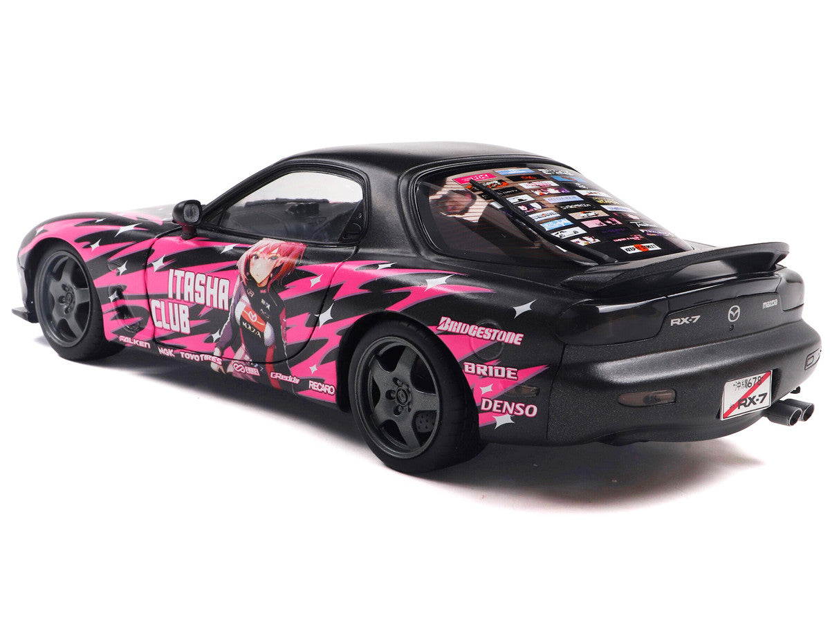 1994 Mazda RX7 (FDRS) RHD (Right Hand Drive) "Itasha Club" Black Metallic with Pink Graphics 1/18 Diecast Model Car by Solido-3