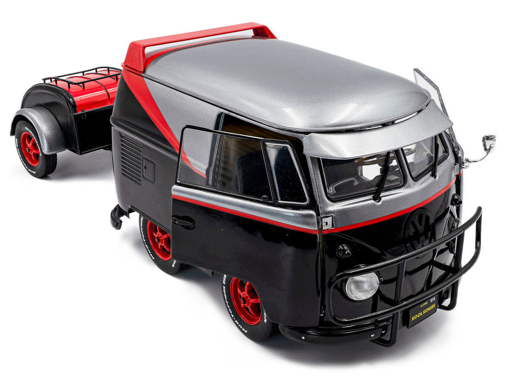 2024 Volkswagen Kool Kombi Sport Van with Trailer Black and Silver with Red Stripe 1/18 Diecast Model Car by Solido-3