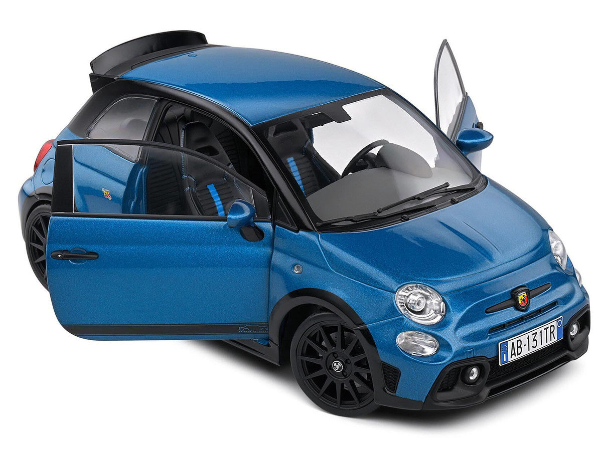 2022 Fiat 695 Abarth "Tributo 131 Rally" Podium Blue Metallic with Black Side Stripes 1/18 Diecast Model Car by Solido-1
