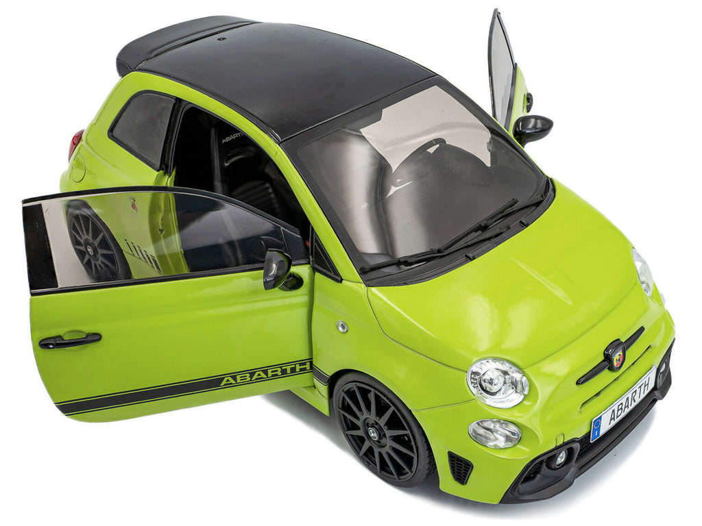 2023 Fiat F595 Abarth Verde Adrenalina Green with Black Top and Stripes 1/18 Diecast Model Car by Solido-1