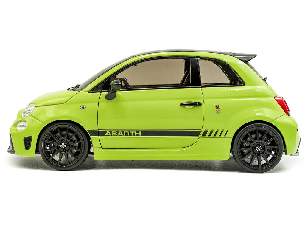 2023 Fiat F595 Abarth Verde Adrenalina Green with Black Top and Stripes 1/18 Diecast Model Car by Solido-2