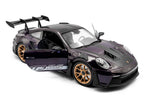 2024 Porsche 911 GT3 RS Weissach Package Viola Purple Metallic with Carbon Hood Stripes and Top 1/18 Diecast Model Car by Solido-1