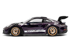 2024 Porsche 911 GT3 RS Weissach Package Viola Purple Metallic with Carbon Hood Stripes and Top 1/18 Diecast Model Car by Solido-0