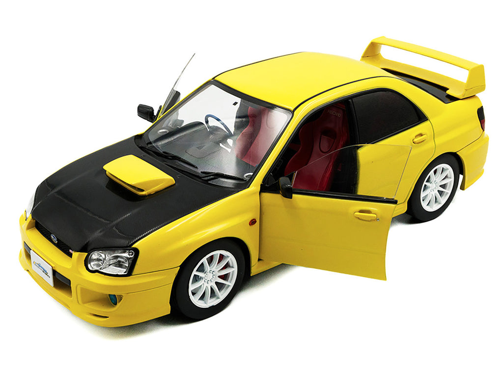 2003 Subaru Impreza WRX STI RHD (Right Hand Drive) Yellow with Carbon Hood 1/18 Diecast Model Car by Solido-3