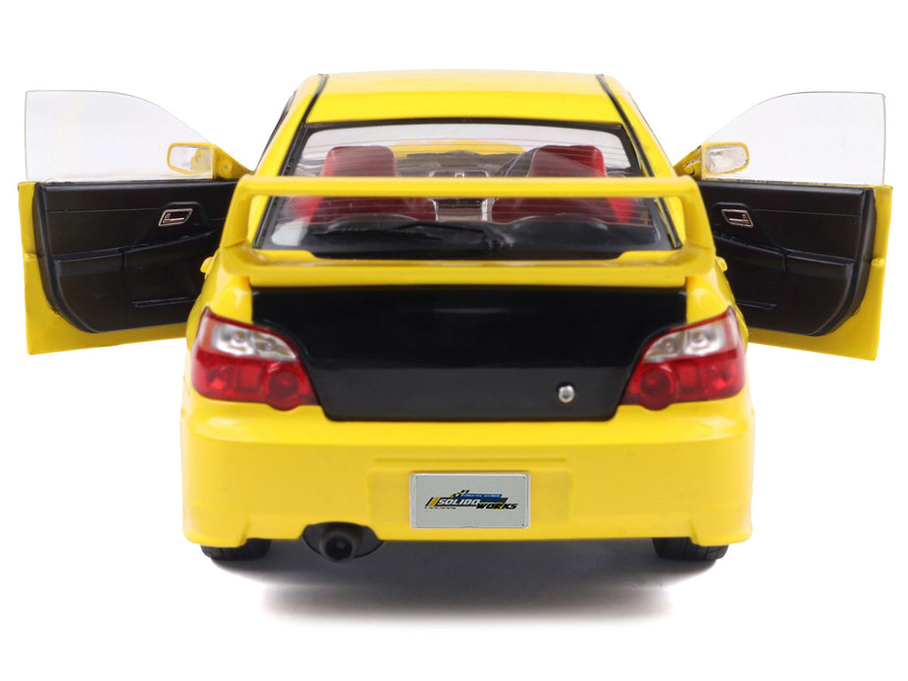 2003 Subaru Impreza WRX STI RHD (Right Hand Drive) Yellow with Carbon Hood 1/18 Diecast Model Car by Solido-1
