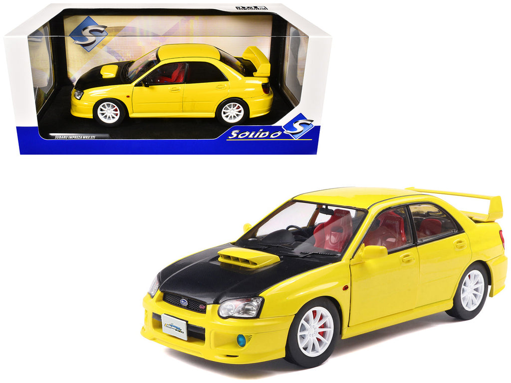 2003 Subaru Impreza WRX STI RHD (Right Hand Drive) Yellow with Carbon Hood 1/18 Diecast Model Car by Solido-4